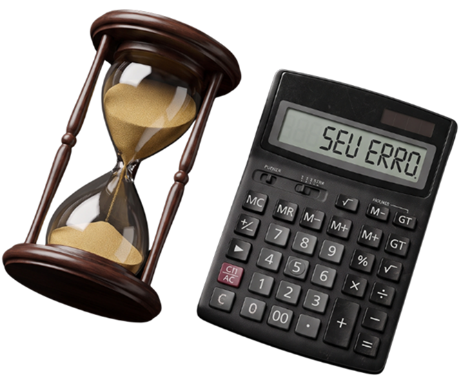Ampulheta ao lado de uma calculadora