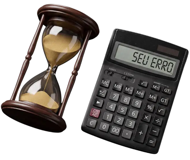 Ampulheta ao lado de uma calculadora